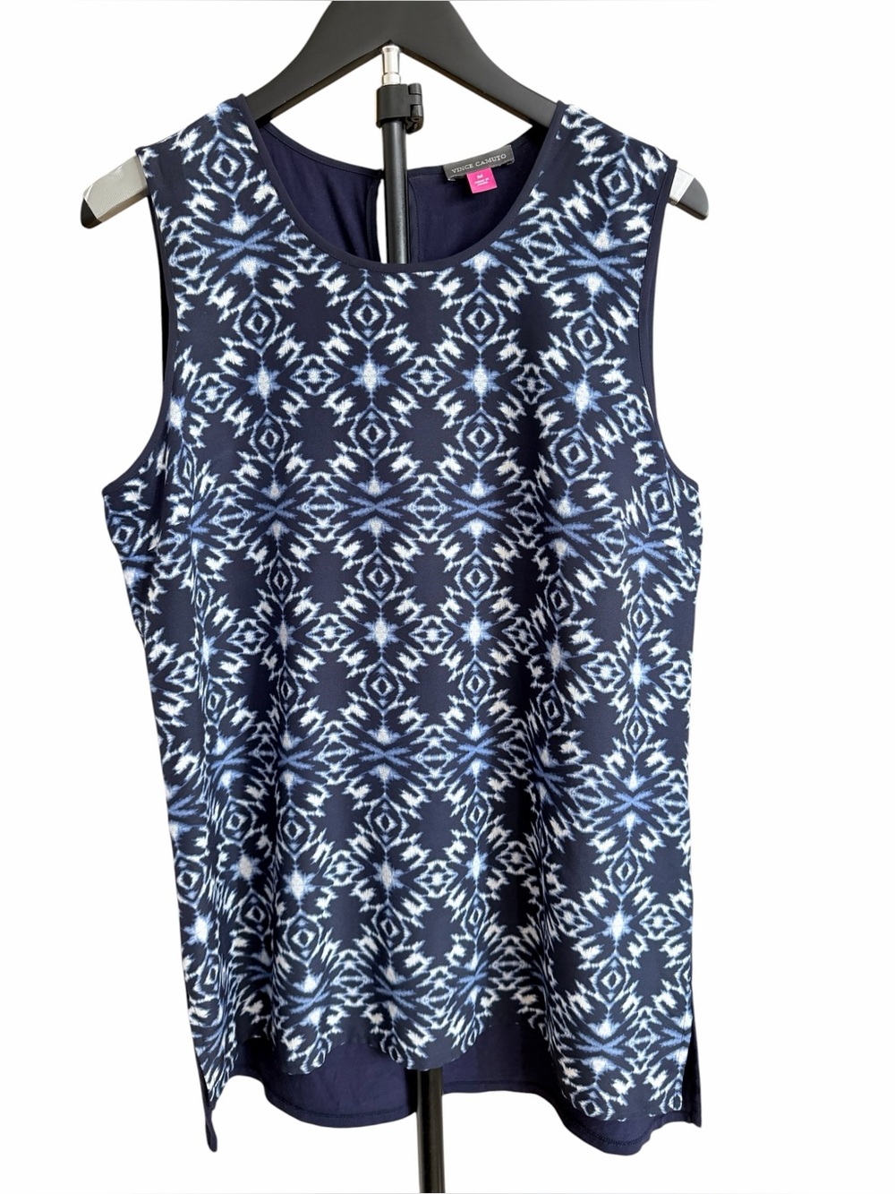 Vince Camuto Navy and Light Blue Ikat Sleeveless Tank
